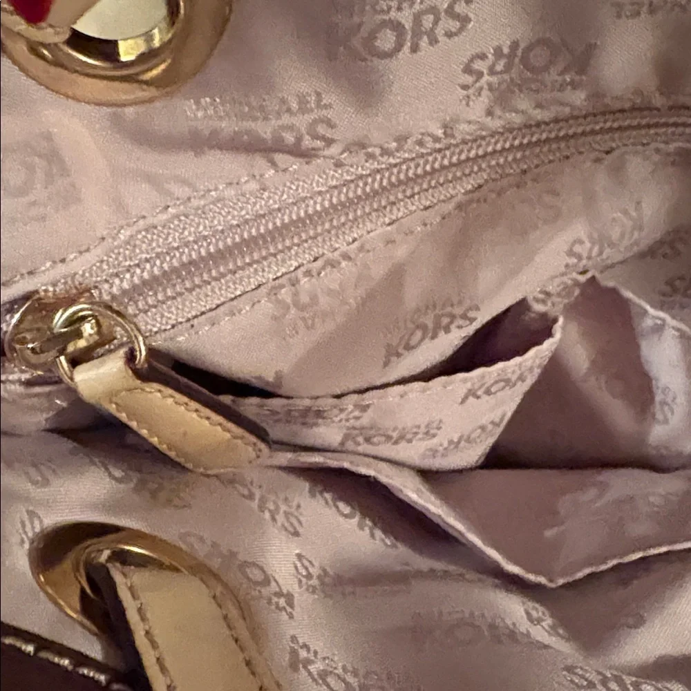 Michael Kors Deep Dark Chocolate Tote with Beige Straps